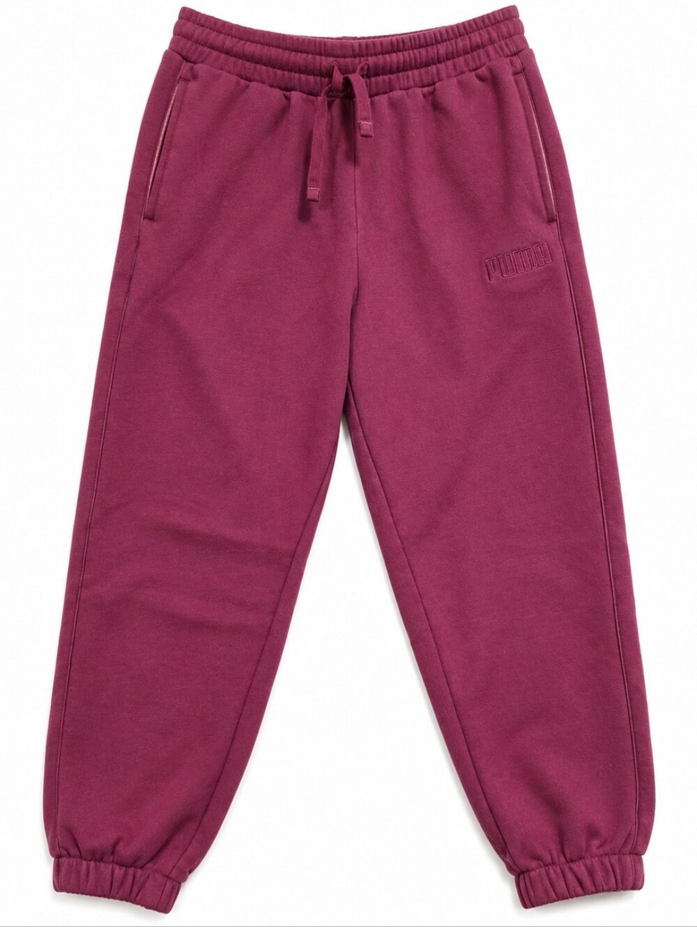 PUMA Burgundy Plum Fleece Jogger Sweatpants Size L Embroidered Logo
